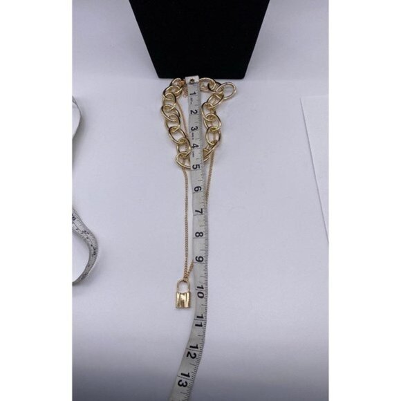 PadLock Layered Necklace Women’s Gold Tone Punk Jewelry - Picture 5 of 12